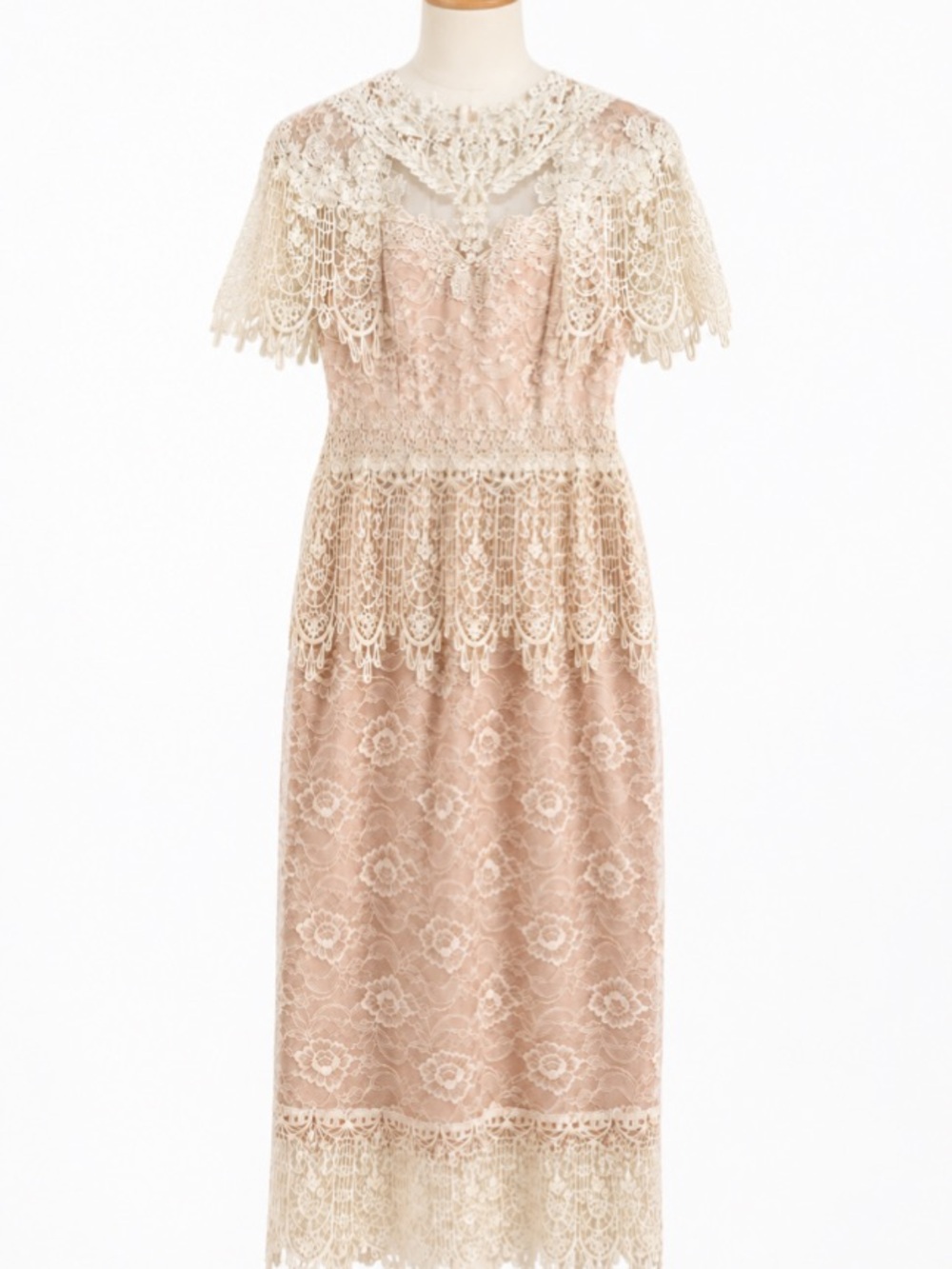 Vintage Lorrie Kabala Lace Blush Ivory Capelet  Coquette  dress